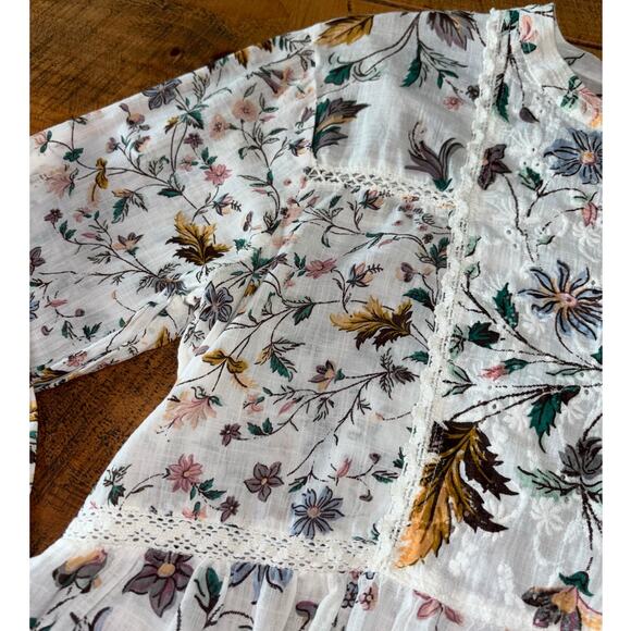 Womens Anthropologie Ginevra Floral Lace Babydoll Boho Long Sleeve Blouse XS - Picture 6 of 12